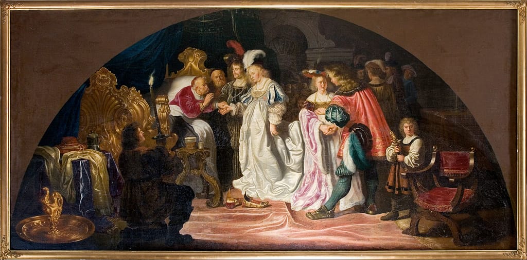 Image used under a Collective Commons License from: https://commons.m.wikimedia.org/wiki/File:Salomon_Koninck_-_The_Royal_Double_Betrothals_or_Nuptials_of_1502_-_Google_Art_Project.jpg