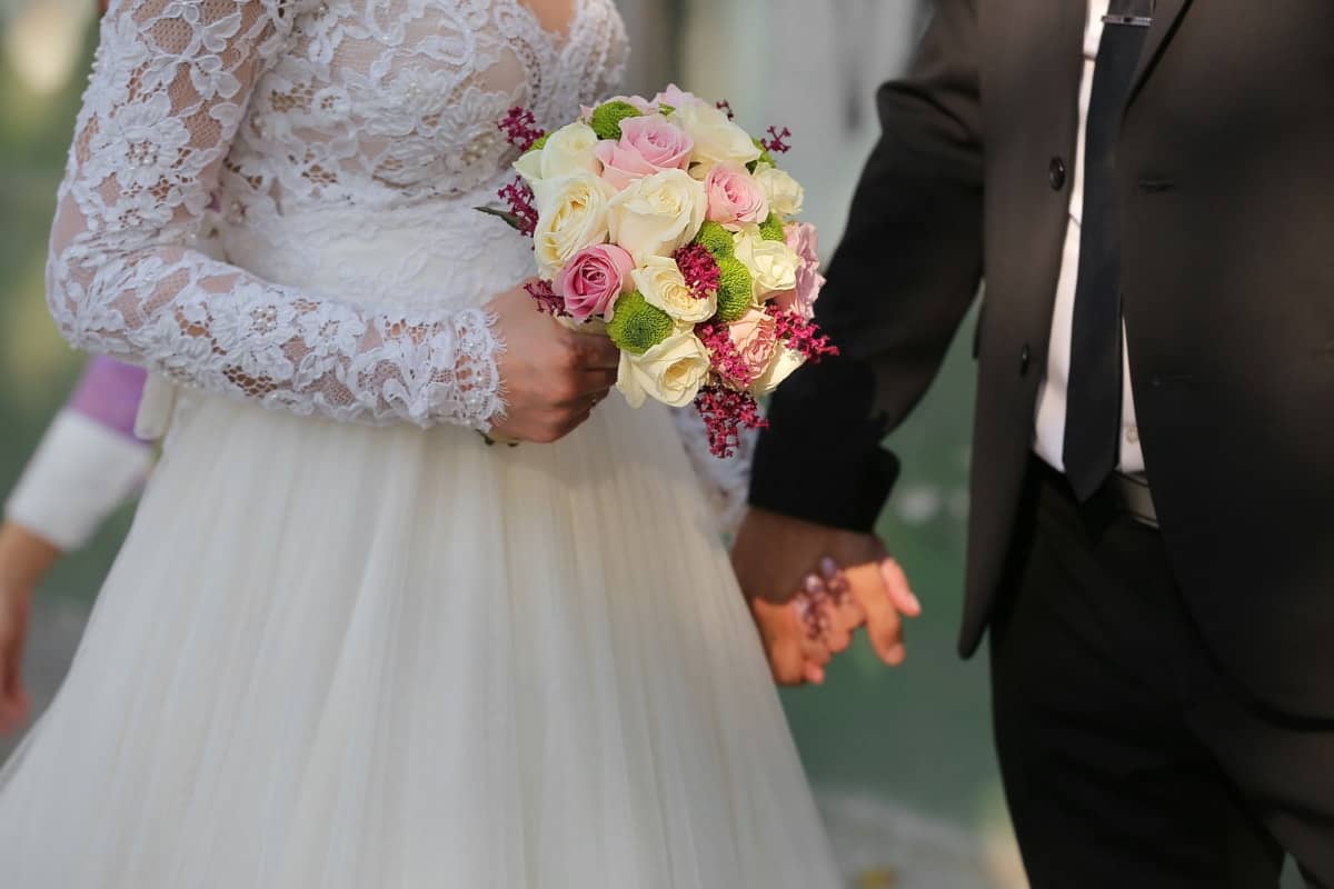 Image used under a Collective Commons License from https://pixnio.com/media/wedding-wedding-bouquet-wedding-dress-ceremony-hands